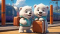 Cute cartoon bear with a suitcase the platform departure character