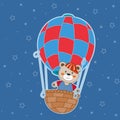 Cute cartoon bear teddy balloon ride. Greeting card.