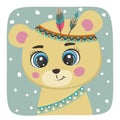 Cute Cartoon bear teddy with red indian feathers.