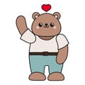 Cute cartoon bear waving his paw. with a heart Royalty Free Stock Photo