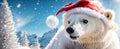 Cute cartoon bear wearing santa hat fun snow character coldness wintertime banner