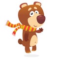 Cute cartoon bear wearing stripped scarf. Vector illustration. Royalty Free Stock Photo