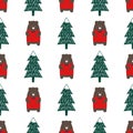 Cute cartoon bear and xmas tree seamless pattern. Royalty Free Stock Photo