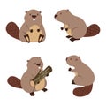 Cute cartoon beavers set.