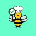 Cute cartoon bee chef holding correct sign Royalty Free Stock Photo