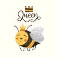 Cute cartoon bee illustration design with lettering funny quote.