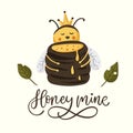 Cute cartoon bee illustration design with lettering funny quote.