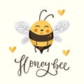 Cute cartoon bee illustration design with lettering funny quote.