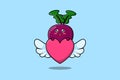 cute cartoon Beetroot character hiding heart