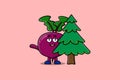 Cute cartoon Beetroot character hiding tree