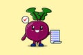 cartoon Beetroot character hold checklist note