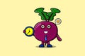 Cute cartoon Beetroot character holding clock