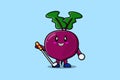 Cute cartoon Beetroot character playing golf