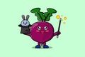 cute cartoon Beetroot magician with bunny magic