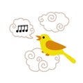 Cute cartoon bird sitting on the cloud and singing song Royalty Free Stock Photo
