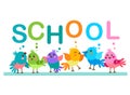 Cute Cartoon Birds. Birds And The Word School. School Theme.