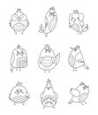 Cute cartoon birds. Coloring Page