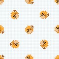 Cute cartoon 8bit puffer fish seamless vector pattern. Ocean wildlife animal. Blow fish pixel art all over print. Video