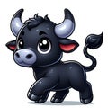 Cute cartoon black bull isolated on a white background, suitable for making stickers and illustrations 4