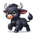 Cute cartoon black bull isolated on a white background, suitable for making stickers and illustrations 3
