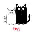 Cute cartoon black cat boy and white girl. Kitty couple on date. Big mustache whisker.