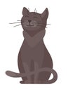 Cute cartoon black cat. Vector Illustration. Cat sits with closed eyes, pulled his head up