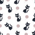 Cute cartoon black cats keep an eye on clews