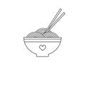 Cute cartoon vector black and white bowl with noodle isolated Royalty Free Stock Photo