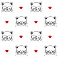 Cute cartoon black and white cats with eyeglasses seamless pattern background illustration Royalty Free Stock Photo