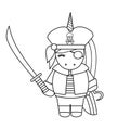 Cute cartoon black and white pirate unicorn with sword illustration