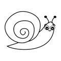 Cute cartoon black and white snail vector illustration for coloring art Royalty Free Stock Photo