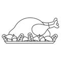 Cute cartoon black and white thanksgiving day roasted turkey vector illustration for coloring art