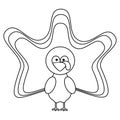 Cute cartoon black and white turkey vector illustration for coloring art