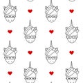 Cute cartoon black and white unicorns with eyeglasses seamless pattern background illustration Royalty Free Stock Photo