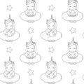 Cute cartoon black and white unicorns with float summer seamless vector pattern background illustration