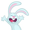 Cute cartoon blue bunny rabbit character dancing and jumping. Vector illustration Royalty Free Stock Photo