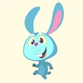 Cute cartoon blue bunny rabbit character dancing. Vector illustration of a rabbit icon isolated on white Royalty Free Stock Photo