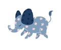 Cute cartoon blue elephant with pink flowers. Vector illustration isolated on white background Royalty Free Stock Photo