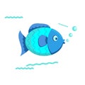 Blue cute fish on white background