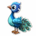 Cute Cartoon Blue Peacock Sticker - Siya Oum Style