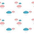 Cute cartoon blue pink and white mushroom seamless pattern background illustration Royalty Free Stock Photo