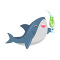 Cute shark with a green cocktail. Vector illustration isolated on white background. Royalty Free Stock Photo