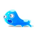 Cute cartoon blue slick monster. Funny bright jelly character vector Illustration