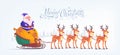 Cute cartoon blue suit Santa Claus riding reindeer sleigh Merry Christmas vector illustration Greeting card poster Royalty Free Stock Photo