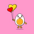 Cute cartoon boiled egg floating with love balloon