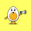 Cute Cartoon boiled egg speak with megaphone Royalty Free Stock Photo