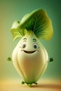 Cute Cartoon Bok Choi Character. Generative Ai