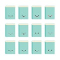 Cute cartoon book character with different emotions. Vector flat icons set isolated on white background Royalty Free Stock Photo