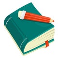 Cute cartoon book with a pencil. Vector isolate in cartoon flat style on a white background. Royalty Free Stock Photo