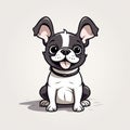 Cute Cartoon Boston Bulldog In France - Minimalist Dark White And Light Gray Design